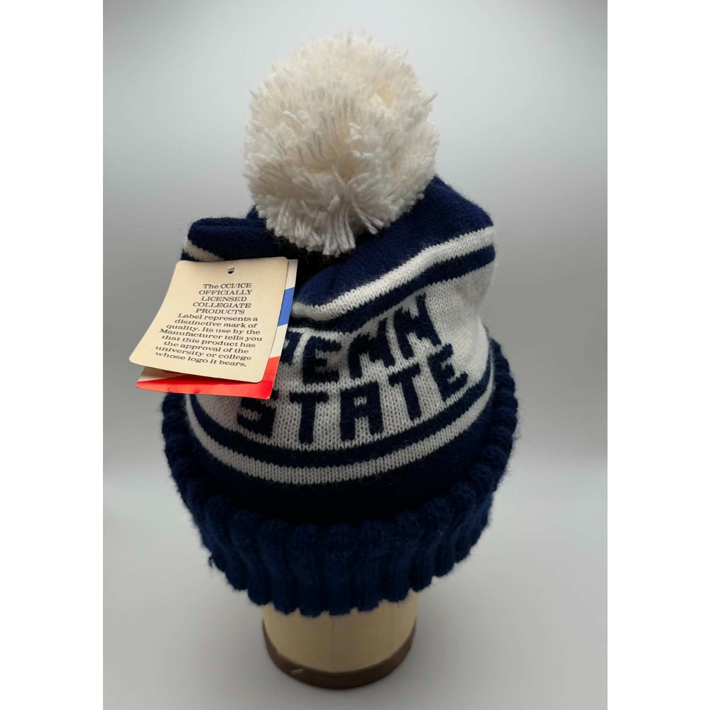 Penn State Nittany Lions Vintage Knit Winter Pom Pom Beanie Ski Hat Blue White - Picture 3 of 9